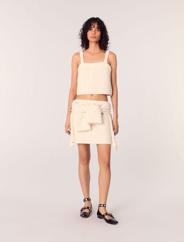 maje Top court en maille effet tweed Ecru