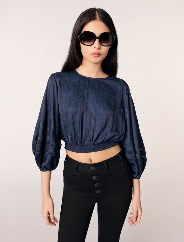 Maje Top Court Satiné Marine