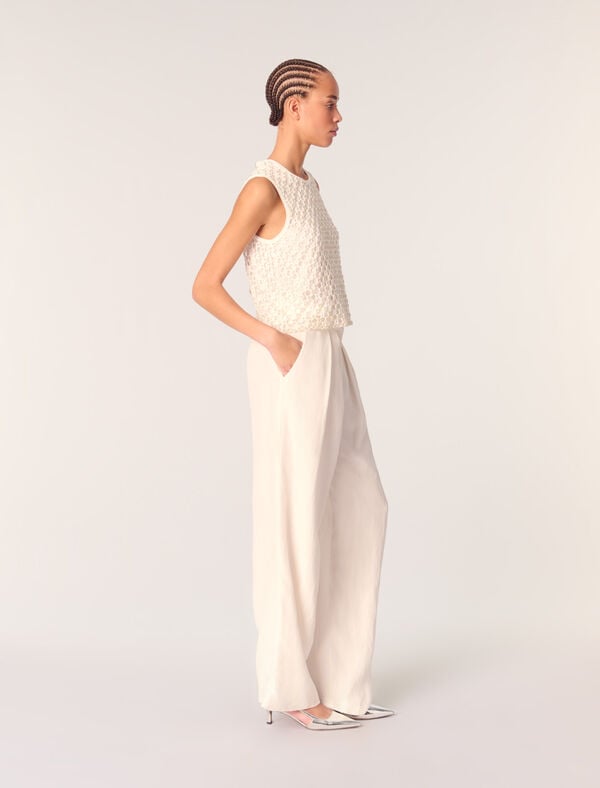 Maje Top En Crochet Avec Perles Blanc