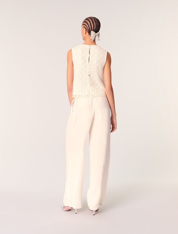 Maje Top En Crochet Avec Perles Blanc