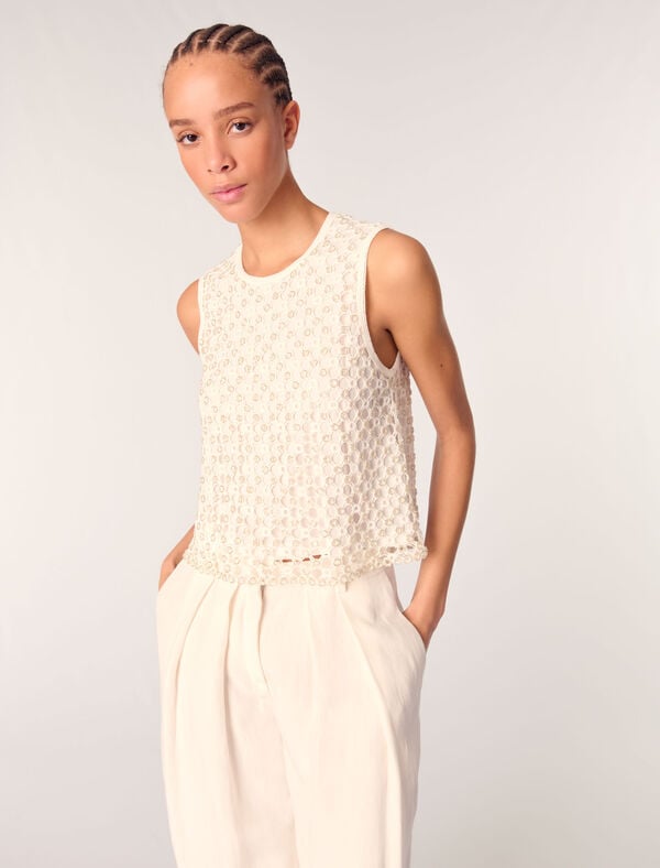 Maje Top En Crochet Avec Perles Blanc
