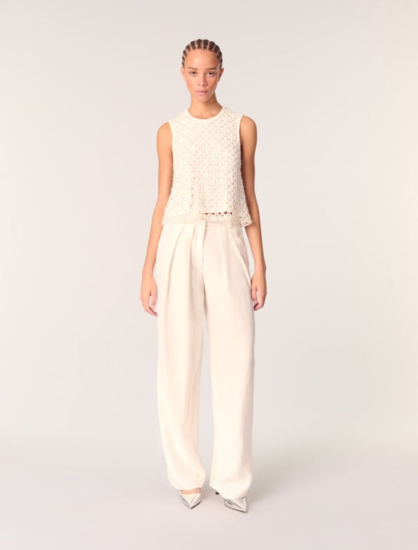 maje Top en crochet avec perles Blanc
