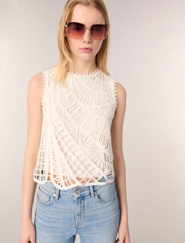 Maje Top En Crochet Blanc