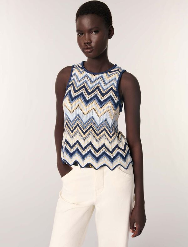 Maje Top En Crochet Bleu/Ecru