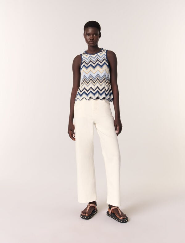 maje Top en crochet Bleu/Ecru