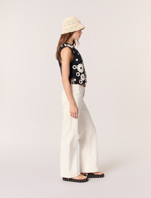 Maje Top En Crochet Floral Noir / Blanc