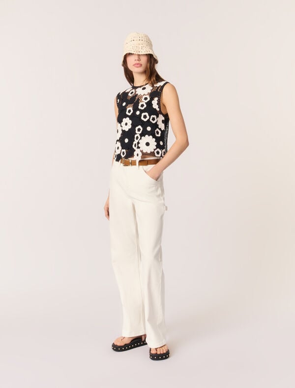 maje Top en crochet floral Noir / blanc