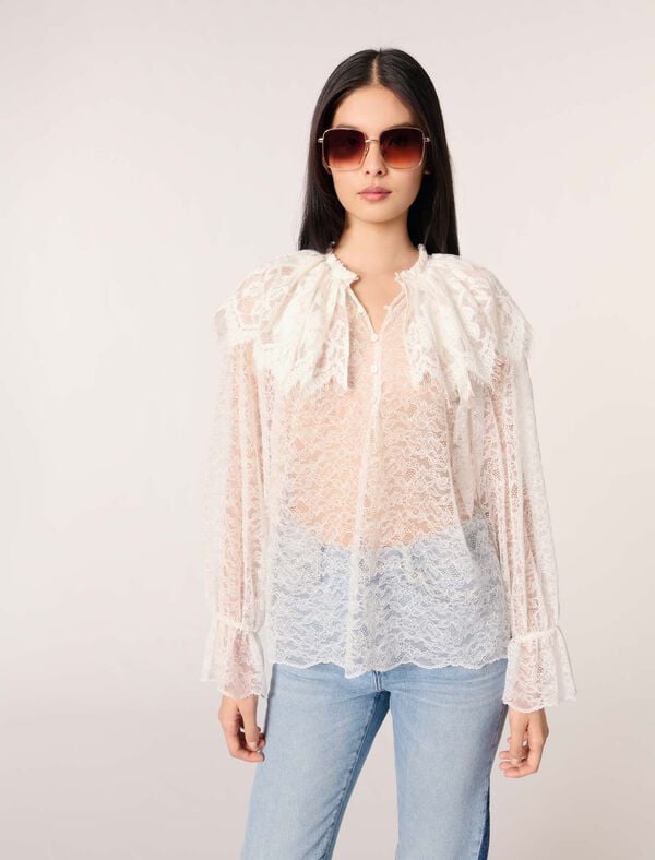 Maje Top En Dentelle Blanc