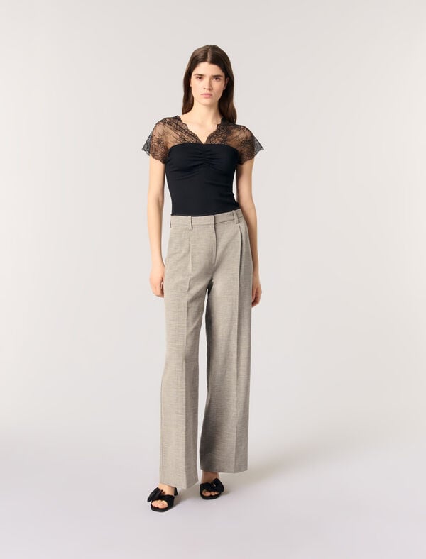 maje Top en jersey incrusté de dentelle Noir