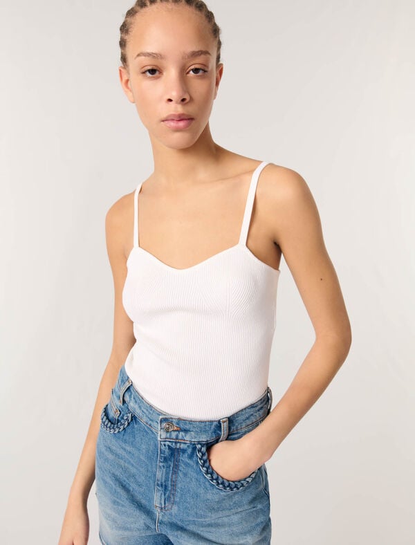 Maje Top En Maille Côtelée Blanc