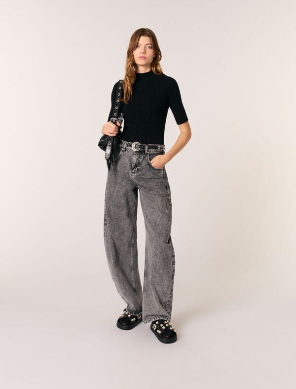 maje Top en maille côtelée Noir