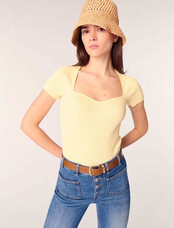 Maje Top En Maille Côtelée Rose