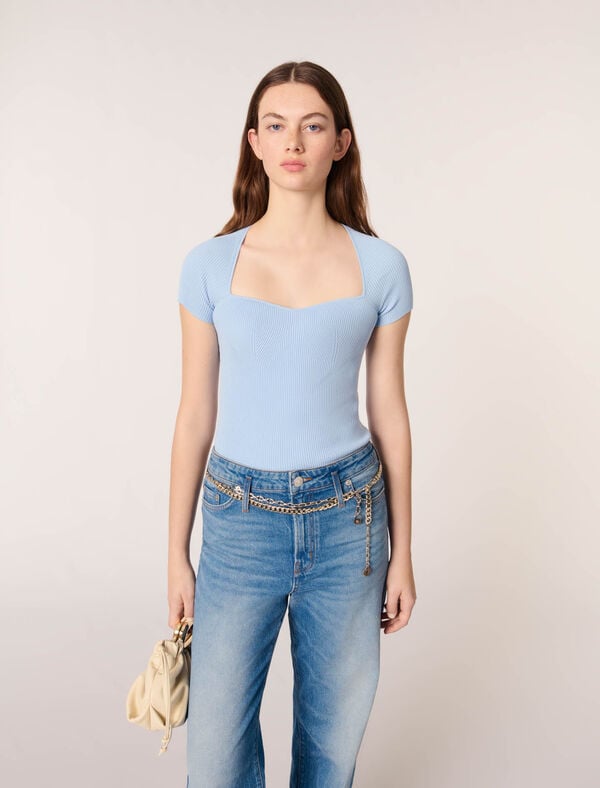 Maje Top En Maille Côtelée Rose