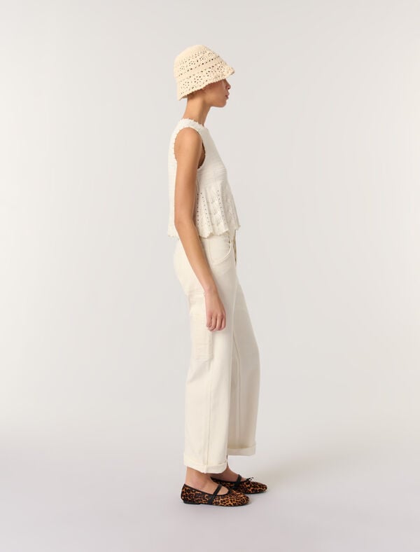 Maje Top En Maille Pointelle Perlée Blanc