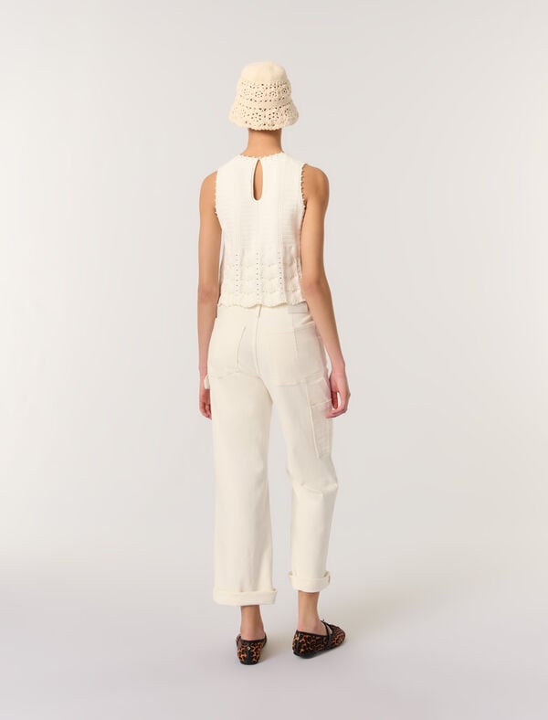 Maje Top En Maille Pointelle Perlée Blanc