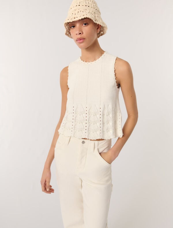 Maje Top En Maille Pointelle Perlée Blanc