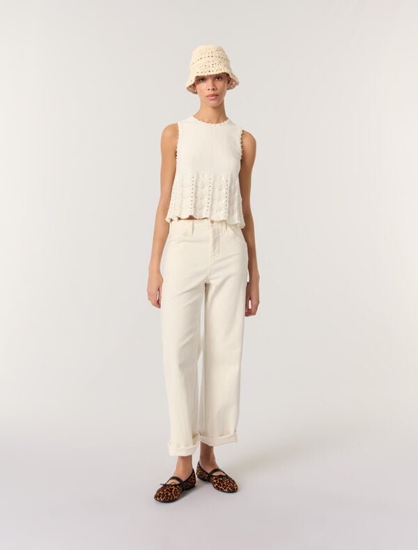 maje Top en maille pointelle perlée Blanc
