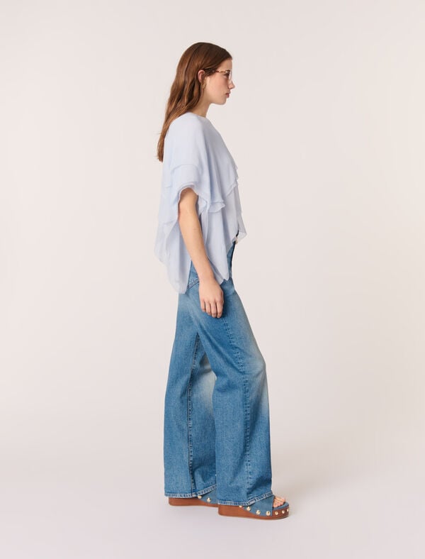 Maje Top En Mousseline à Volants Bleu Ciel