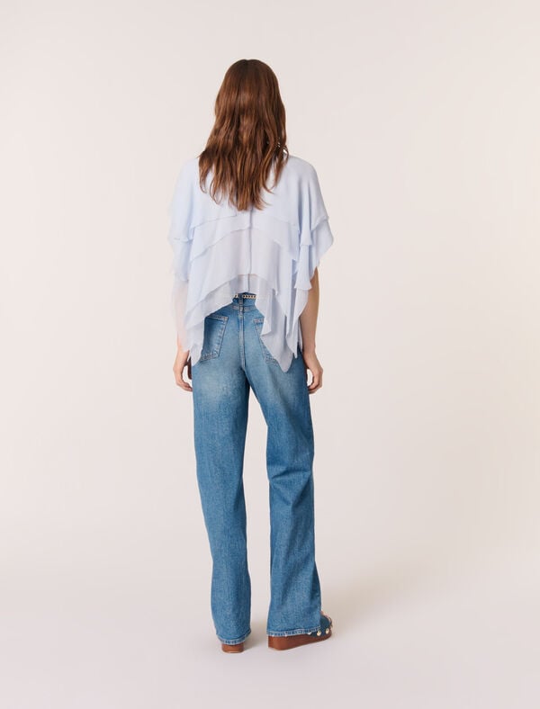 Maje Top En Mousseline à Volants Bleu Ciel