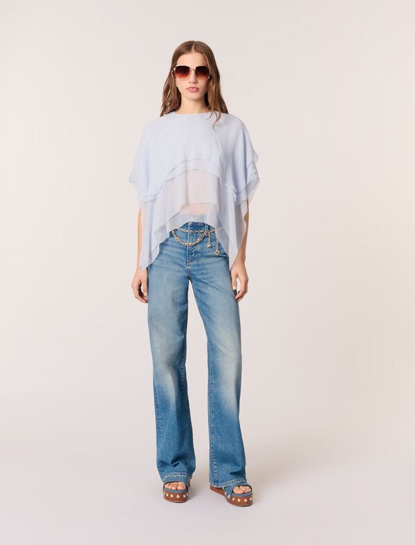 maje Top en mousseline à volants Bleu Ciel