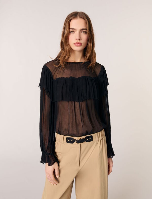 Maje Top En Mousseline à Volants Noir