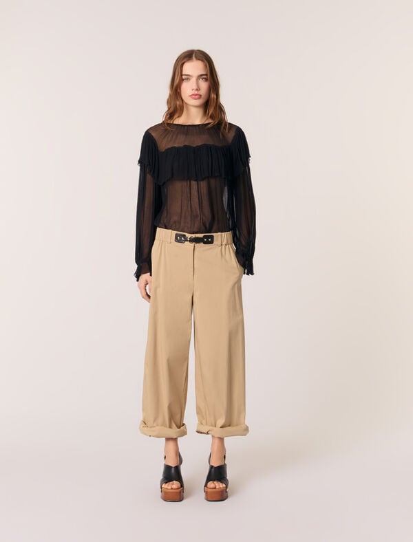 maje Top en mousseline à volants Noir