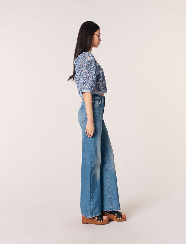 Maje Top En Organza Motif Floral Bleu