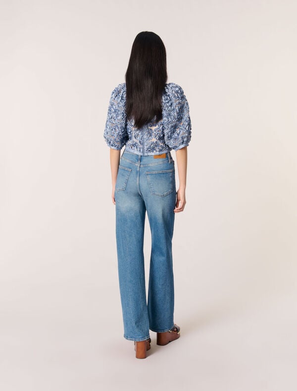 Maje Top En Organza Motif Floral Bleu