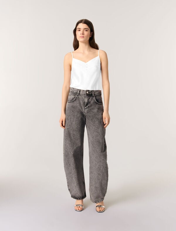 maje Top en satin de soie et dentelles Blanc