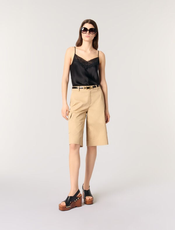 maje Top en satin de soie et dentelles Blanc