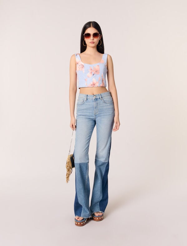 maje Top en taffetas imprimé Imprime fleur orange