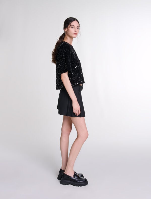Maje Top En Velours Et Sequins Noir