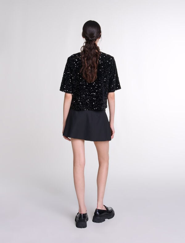 Maje Top En Velours Et Sequins Noir