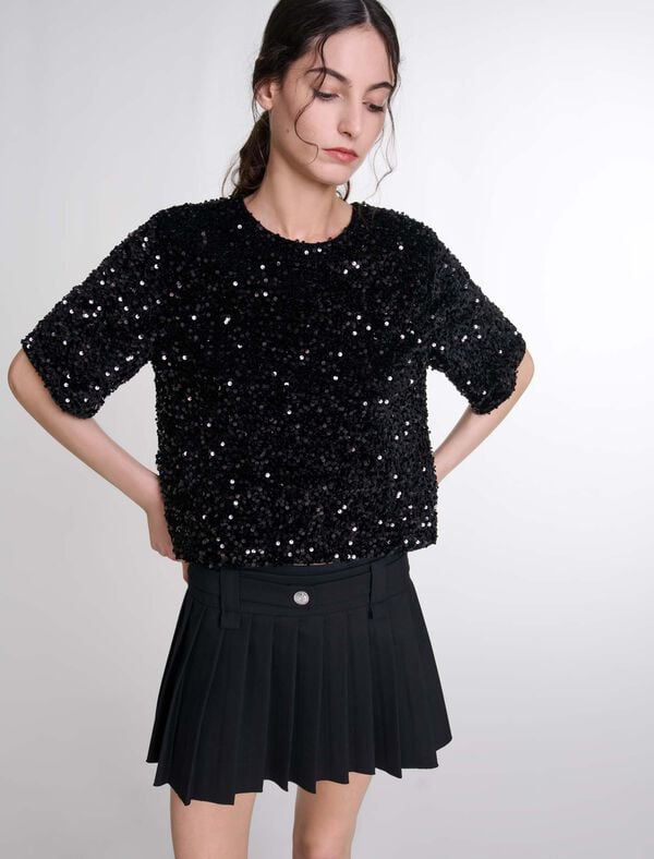 Maje Top En Velours Et Sequins Noir