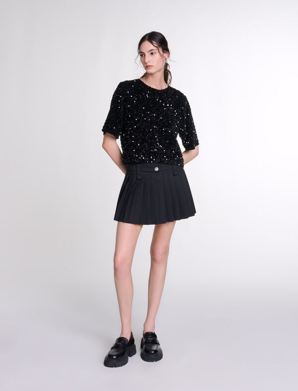 maje Top en velours et sequins Noir