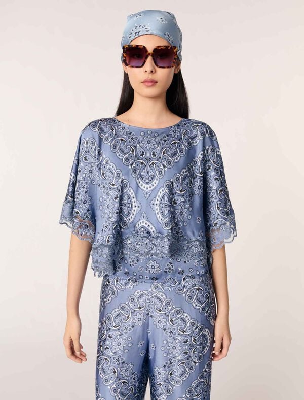Maje Top Fluide Imprimé Bleu Bandana Print