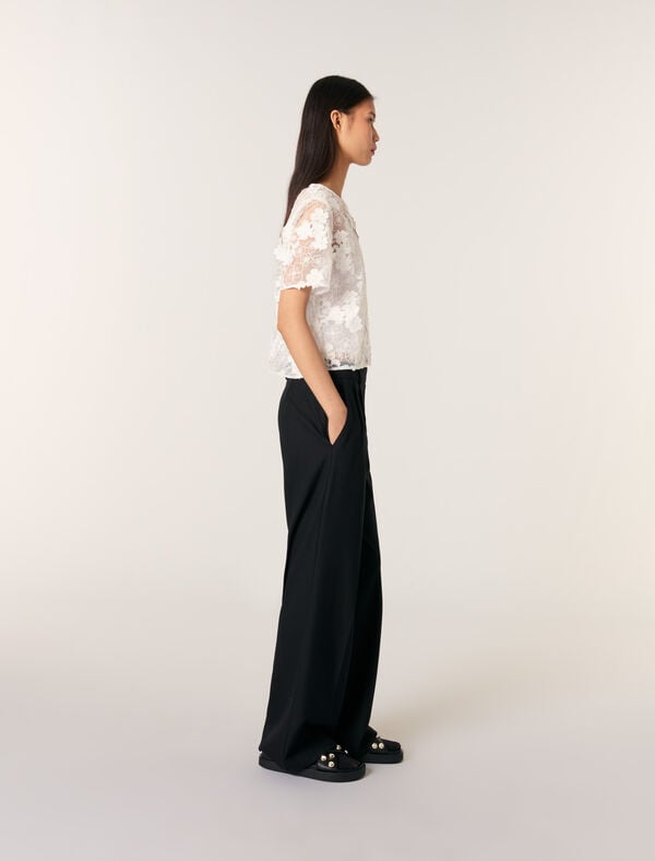 Maje Top Manches Courtes Brodé Blanc