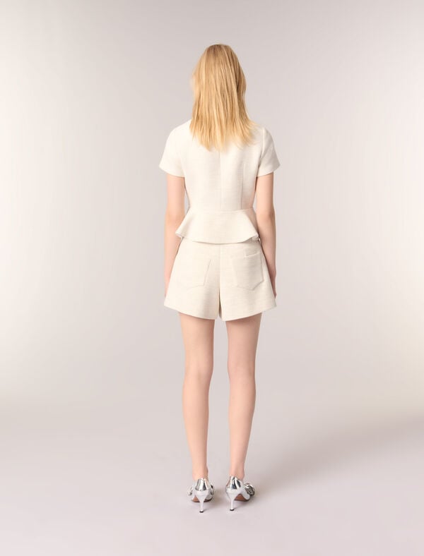 Maje Top Peplum En Tweed Et Lurex Ecru