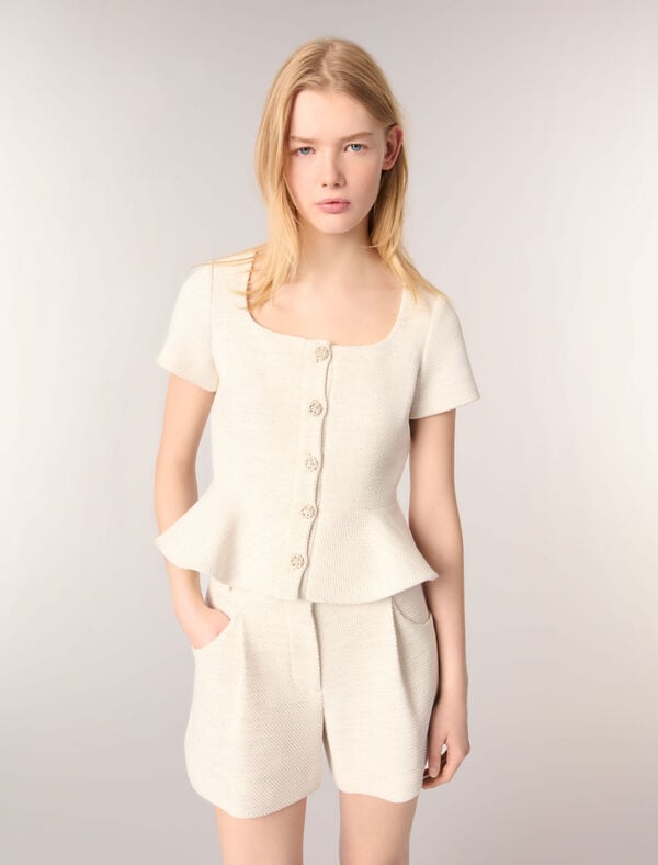 Maje Top Peplum En Tweed Et Lurex Ecru