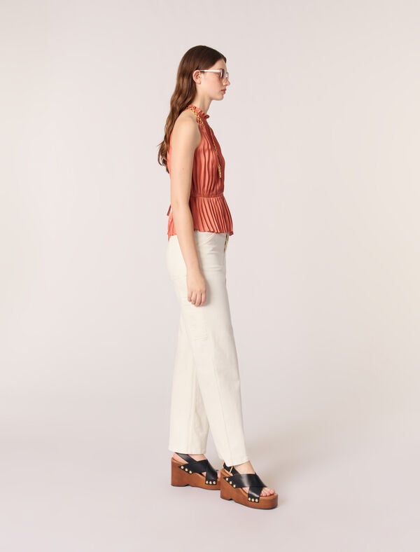 Maje Top Sans Manches Plissé Terracotta