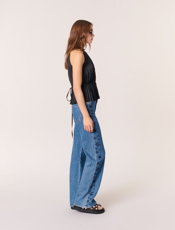 Maje Top Satiné Plissé Noir