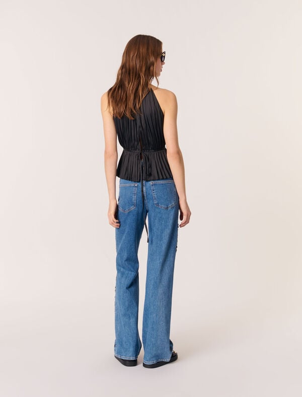 Maje Top Satiné Plissé Noir