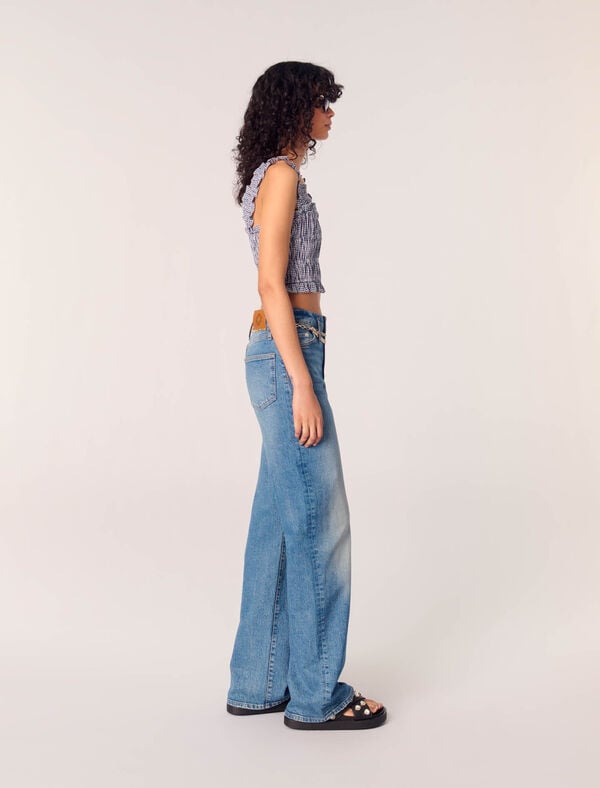 Maje Top Smocké à Motif Vichy Marine/Blanc