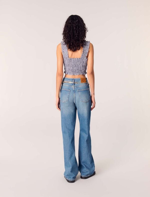 Maje Top Smocké à Motif Vichy Marine/Blanc