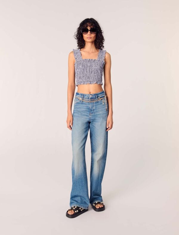 maje Top smocké à motif vichy Marine/Blanc