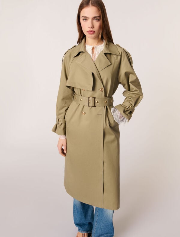 Maje Trench à Studs Et Col Amovible Kaki