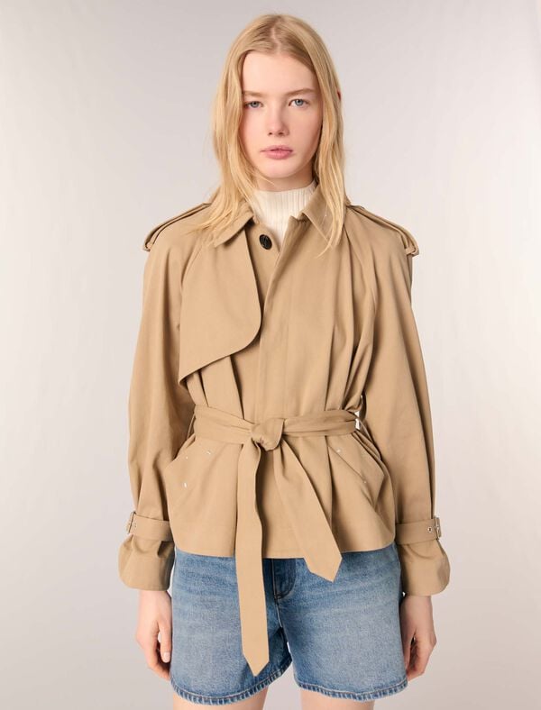 Maje Trench Court Clouté Beige