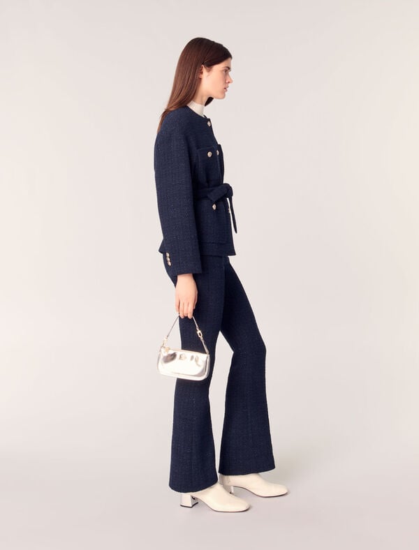 Maje Veste 4 Poches En Tweed Marine