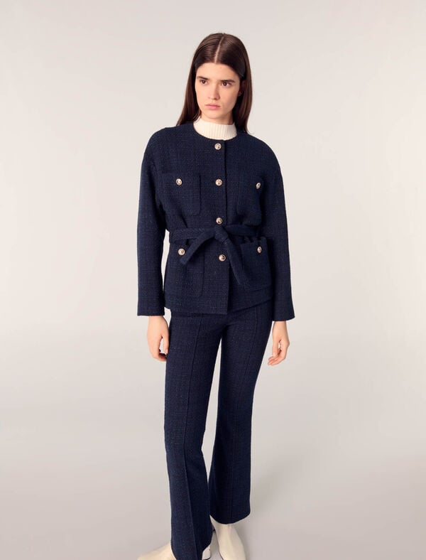 Maje Veste 4 Poches En Tweed Marine