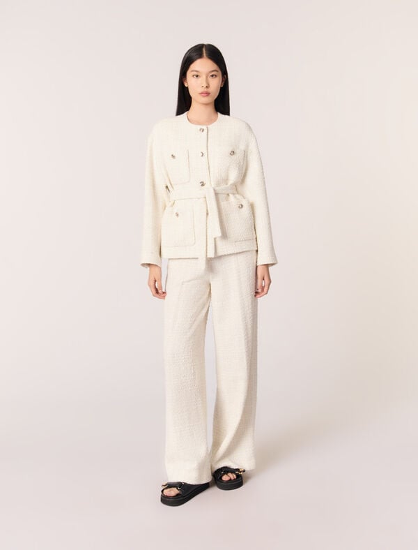 maje Veste ceinturée en tweed Ecru
